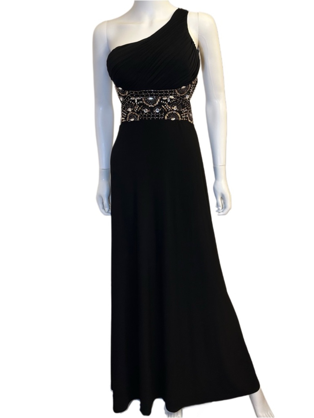 VTG Y2K Blondie Nites Black Embellished One-Shoulder and Waistband Gown